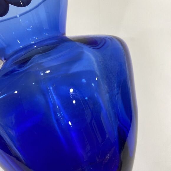 Cobalt blue art glass vase optic angular wide rim cottage farmhouse decorative - Picture 7 of 9